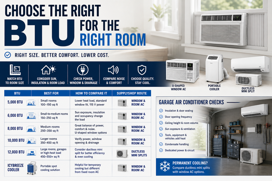 BTU Air Conditioner, U-Shaped Window AC and Garage Cooling Guide