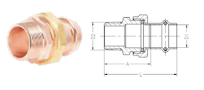 100364 Union  Copper, PxMPT, 3/4" x 3/4" Front View
