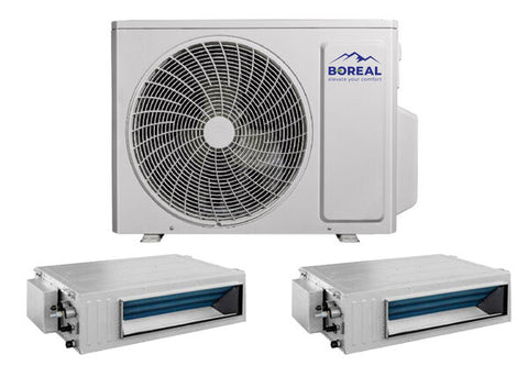 Boreal 18,000 BTU Dual Zone Slim Duct (HS) Heat Pump System (9k, 9k) 208-230V Front View