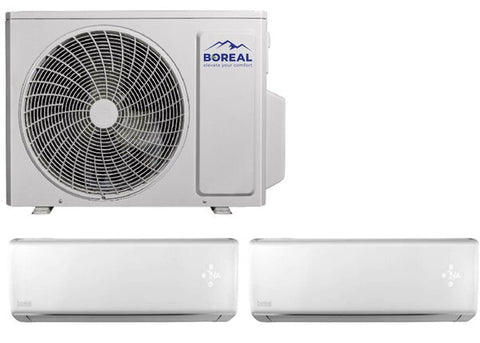 Boreal 18,000 BTU 21 SEER2 Dual Zone Wall Mount Ductless Mini Split System (9k, 9k) 208-230V Front View