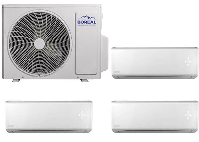 Boreal 30,000 BTU Tri Zone Wall Mount Ductless Mini Split System (12k, 12k, 9k) 208-230V Front View