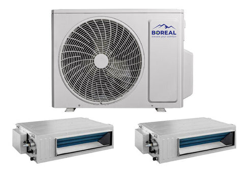 Boreal 30,000 BTU Dual Zone Slim Duct (HS) Mini Split System (18k, 12k) 208-230V Front View