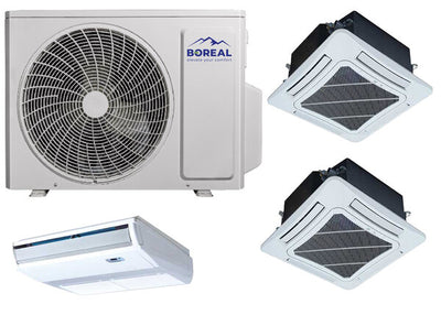 Boreal 30,000 BTU Tri Zone Ceiling Cassette/Universal Floor/Ceiling Mini Split System (12k, 12k, 9k) 208-230V Front View