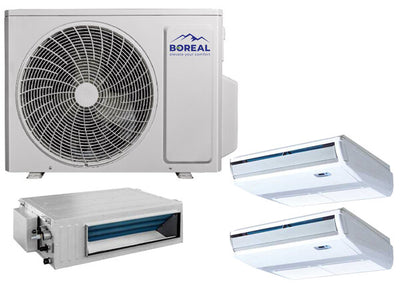 Boreal 30,000 BTU Tri Zone Universal Floor/Ceiling/Slim Duct Mini Split System (18k, 9k, 9k) 208-230V Front View