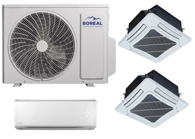 Boreal 30,000 BTU Tri Zone Wall Mounted/Ceiling Cassette Mini Split System (12k, 12k, 9k) 208-230V Front View