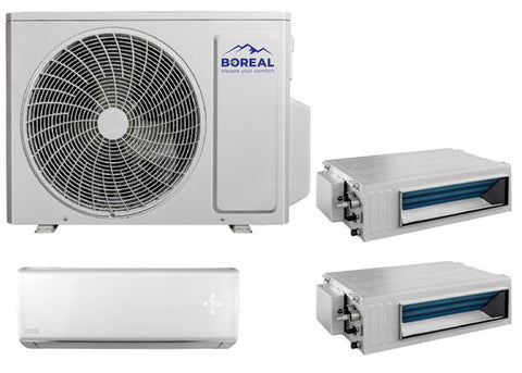 Boreal 30,000 BTU Tri Zone Wall Mounted/Slim Duct Mini Split System (12k, 12k, 9k) 208-230V Front View