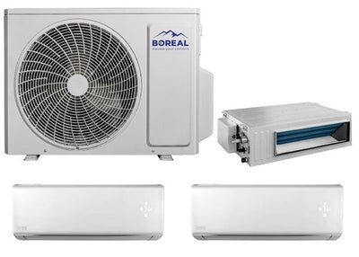 Boreal 30,000 BTU Tri Zone Wall Mounted/Slim Duct Mini Split System (18k, 9k, 9k) 208-230V Front View
