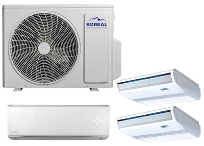 Boreal 30,000 BTU Tri Zone Wall Mounted/Universal Floor/Ceiling Mini Split System (18k, 9k, 9k) 208-230V Front View