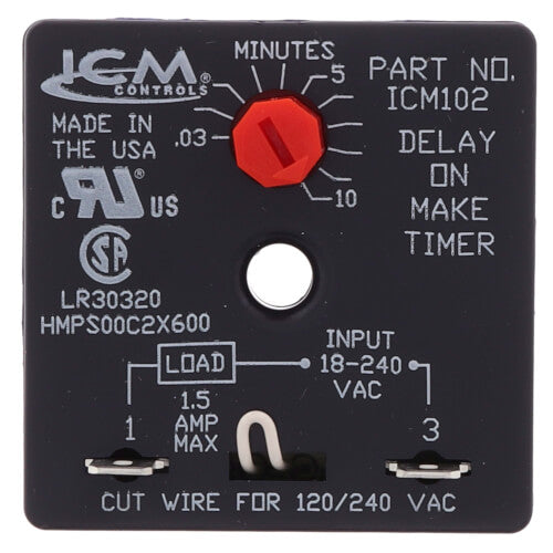 ICM ICM102 Delay on Make Timer (.03-10 Minute Adjustable Delay) Front View