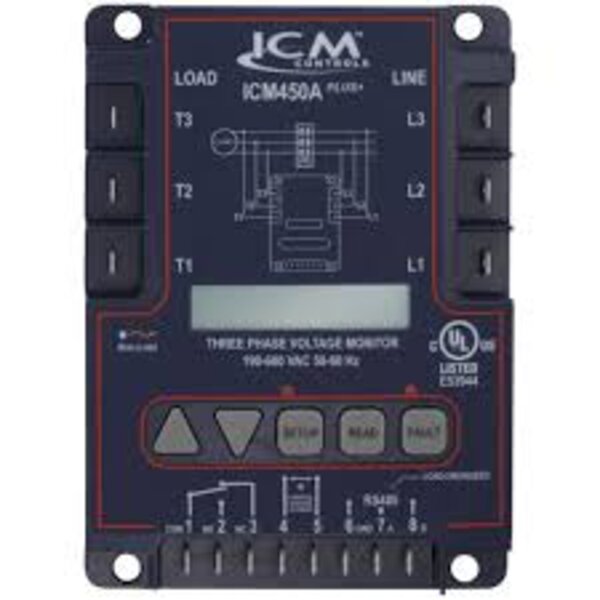 ICM ICM450A+ 3 Phase Line Voltage Monitor, Delay on Break Timer, Modbus RS485 Port & Real Time Clock (Eng. & Spanish) Front View