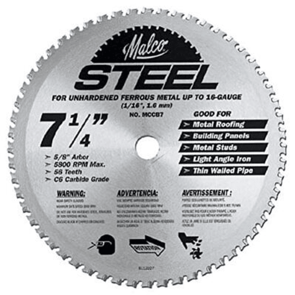 Malco MCCB7 7-1/4" Steel Cutting Circular Saw Blade Front View
