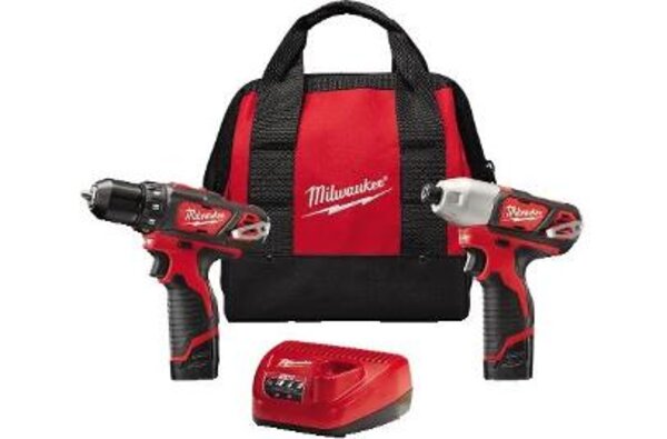 Milwaukee 2494-22 M12™ Lithium-Ion Cordless Drill/Driver and Hex Impact Driver Combo Kit Front View