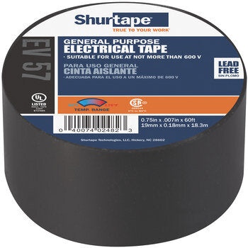 Shurtape EV 057 Black Electrical Tape - 3/4 in Width x 60 ft Length - 7.0 mil Thick 104808 Side View