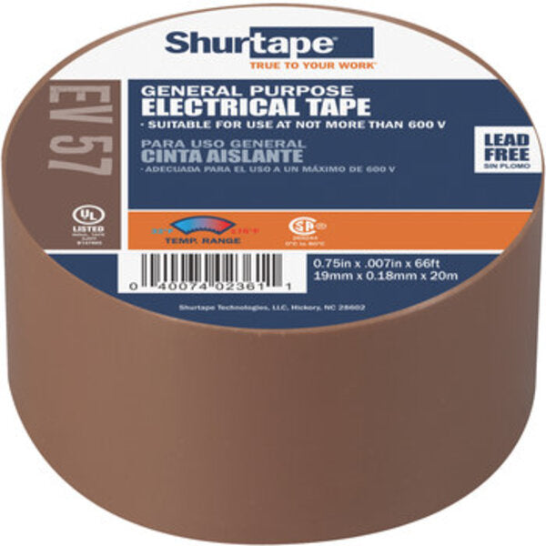 Shurtape EV 057 Brown Electrical Tape - 3/4 in Width x 66 ft Length - 7.0 mil Thick 200789 Side View