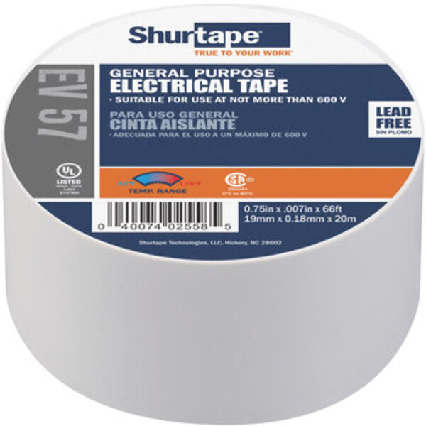 Shurtape EV 057 Gray Electrical Tape - 3/4 in Width x 66 ft Length - 7.0 mil Thick 104816 Side View