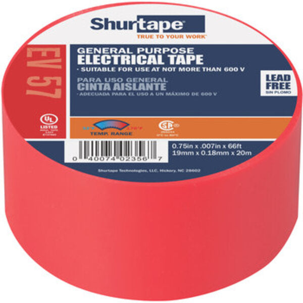 Shurtape EV 057 Red Electrical Tape - 3/4 in Width x 66 ft Length - 7.0 mil Thick 200784 Side View