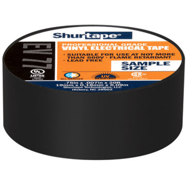 Shurtape EV 077 Black Electrical Tape - 3/4 in Width x 20 ft Length - 7.0 mil Thick 105155 Side View