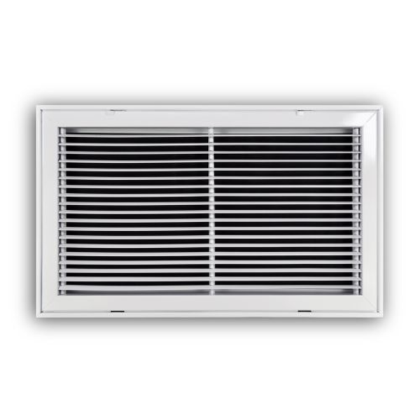 TRUaire 290/25x14 , 1" Deep, 3/4" FXD Bar, 15° BL Pitch, FXD Face, STL, Ceiling/Sidewall, WHT, Filter Grille Front VIew