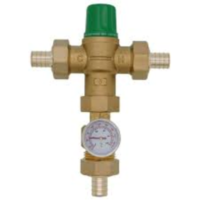  5003-P3-G 3/4" PEX Union Mixing Valve w/ Gauge (Low Lead) Front View