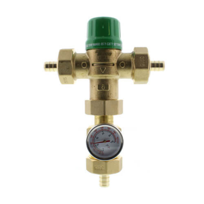 Taco 5122-P2-G 1/2" PEX Union Mixing Valve w/ Gauge (Low Lead) Front View