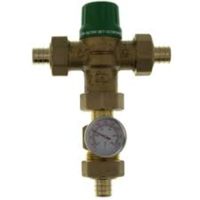 Taco  5123-P2-G 3/4" PEX Union Mixing Valve w/ Gauge (Low Lead) Front View