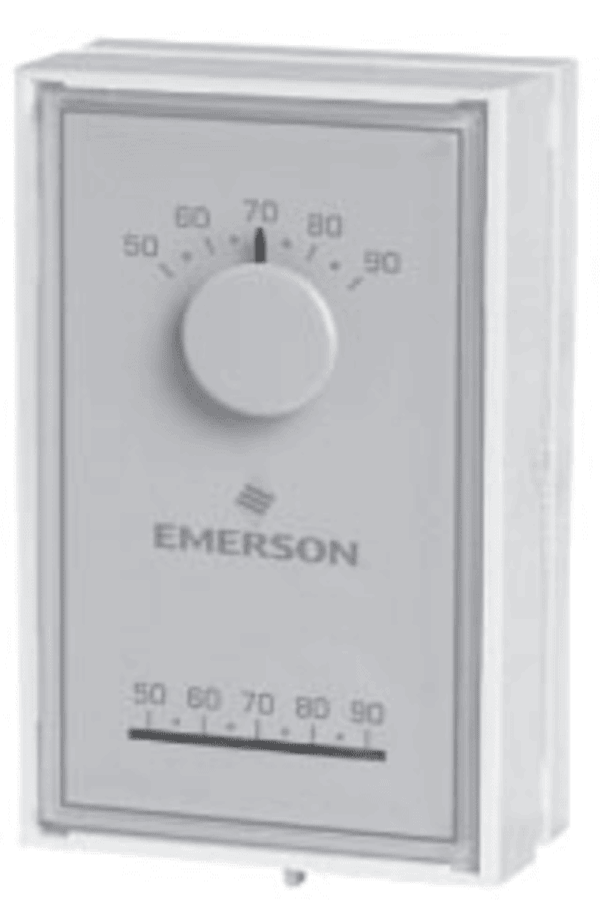 W-R1E56N-444 24v/Millivolt 2 Or 3 Wire Single Stage Vertical Mount Snap Acting Mercury Free Heating/Cooling Thermostat 1H-1C 40-90F Front View