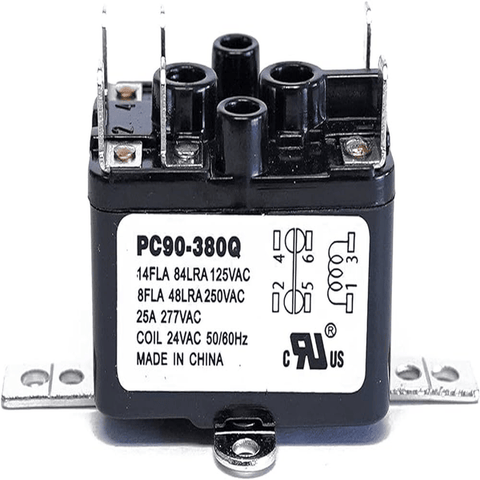W-R90-294Q Fan Relay, Type 84, 115120 Vac Coil, Spdt. Coil Data 2,000 Ohms Dc Resistance, 25 ma (nominal), 3 Va (nominal), 4 Va (inrush). Contact Rating 125  250 Vac, Inductive 8 Amps, Continuous, 25 Amps. Inrush, Resistive 16 Amps Continuous Front Viev