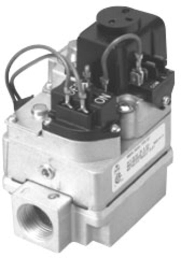 White-Rodgers 36C84-945 24v Gas Valve, 3/4" X 3/4", Redundant (pilot) Valve, Fast Opening, 1/4"pilot Fitting, Reducer Bushings, Lp Kit, Three 1/4" Spade Terminals And One 5/16" Diameter Pin Terminal, One 24" Lead With Barrel And 1/4" Connector Side View