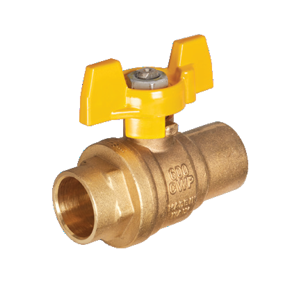 Full Port 2-way ball valve with yellow aluminum T-handle