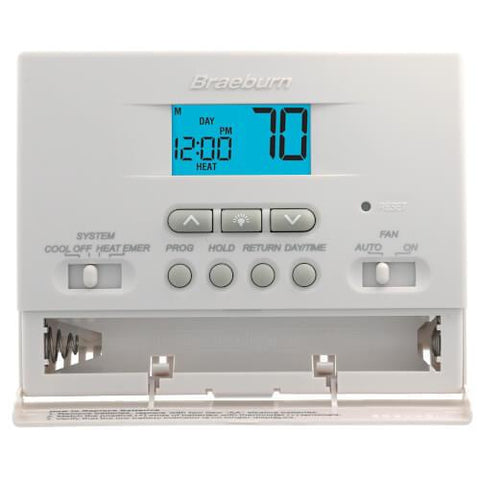 Braeburn Builder Programmable Thermostat, Front View, Battery Compartment