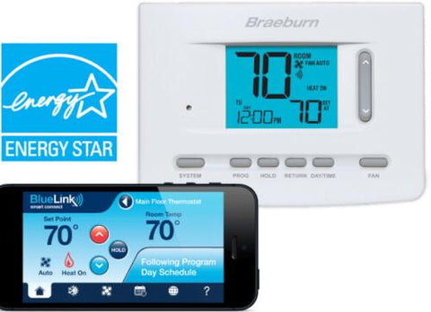 Braeburn BlueLink Wi-Fi Programmable Thermostat, Front View