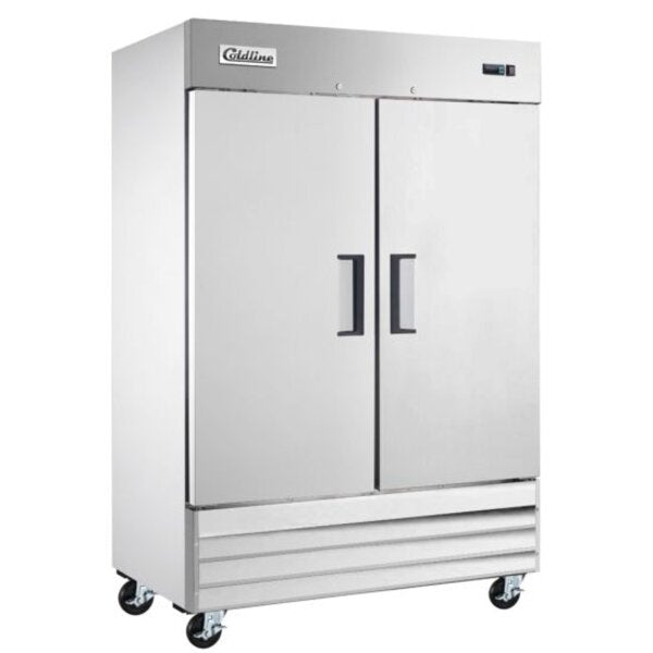 Coldline C-2RE 54" Two Solid Door Commercial Reach-In Refrigerator - Stainless Steel Side View