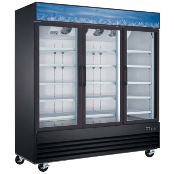 Coldline G80-B 78" Three Glass Door Merchandiser Refrigerator with LED Lighting Side View