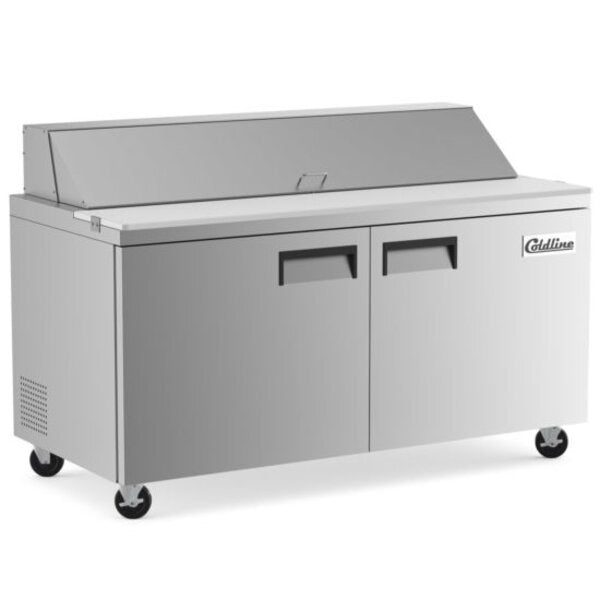 Coldline SP60 60" Refrigerated Sandwich Prep Table with Cutting Board and Food Pans Side View