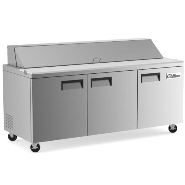 Coldline SP72 72" Refrigerated Sandwich Prep Table with Cutting Board and Food Pans Side View