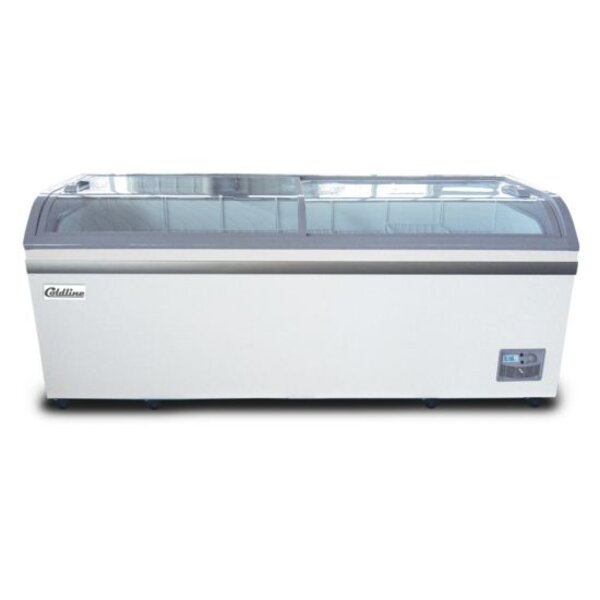 Coldline XS700YX 79" Curved Glass Top Display Ice Cream Freezer with LED Lighting - 24.7 Cu. Ft. Side View
