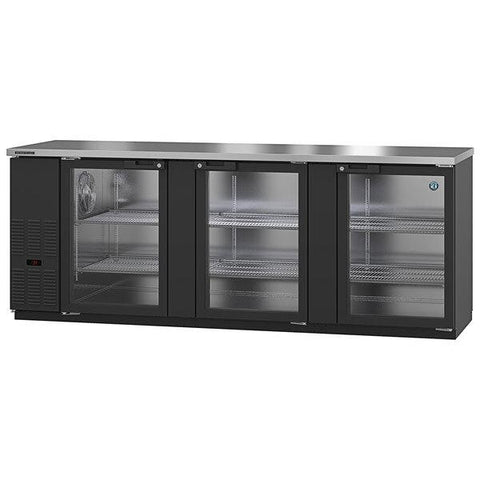 Hoshizaki Stainless Steel Back Bar Refrigerator, Three Section Glass Doors, View on the Right