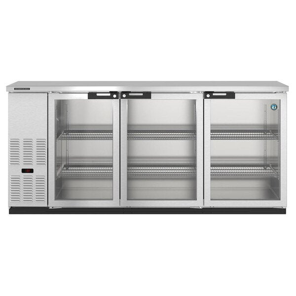 Hoshizaki Stainless Steel Back Bar Refrigerator, Three Section Glass Doors, Front View