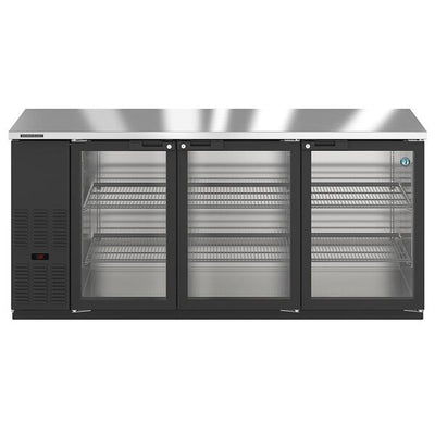 Hoshizaki Stainless Steel Back Bar Refrigerator, Three Section Glass Doors, Front View