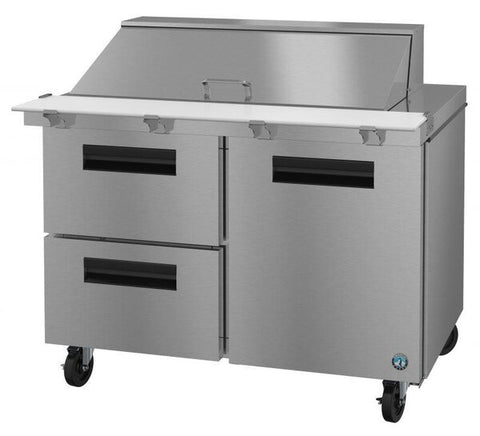 Hoshizaki 48” 1 Door, 2 Drawer Mega Top Stainless Steel Refrigerated Sandwich Prep Table From The Right