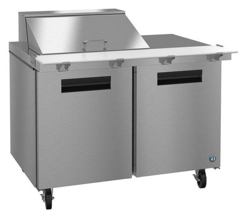 Hoshizaki 48” 2 Door Mega Top Stainless Steel Refrigerated Sandwich Prep Table View From The Left