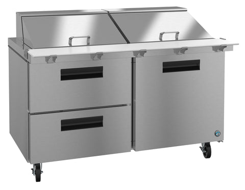 Hoshizaki 60” 1 Door, 2 Drawer Mega Top Stainless Steel Refrigerated Sandwich Prep Table From The Right