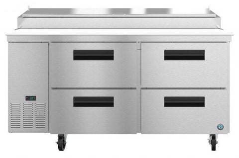 Hoshizaki 67" Refrigerator Two Section Pizza Prep Table, 4 Stainless Drawer Front View