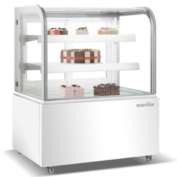 Marchia MB36-W 36" Curved Glass Refrigerated Bakery Display Case, White Side View