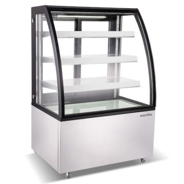 Marchia MBT36 36" Curved Glass Refrigerated Bakery Display Case, High Volume Side View