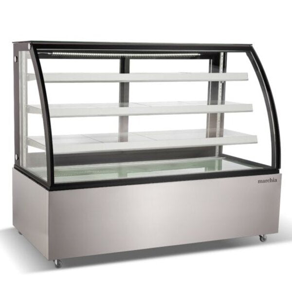 Marchia MBT72 72" Curved Glass Refrigerated Bakery Display Case, High Volume Side View