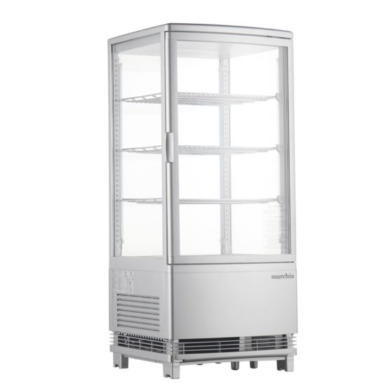 Marchia MDC78S Silver Countertop Refrigerated Glass Display Case with LED Lighting Side View