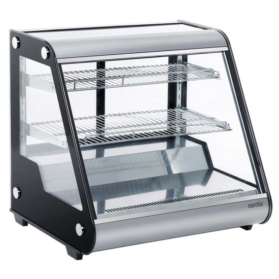 Marchia MHC121 27" Heated Stainless Steel Countertop Display Case with Front Slanted Glass Side View