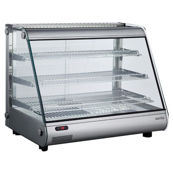 Marchia MHC161 34" Heated Stainless Steel Countertop Display Case with Front Slanted Glass Side View