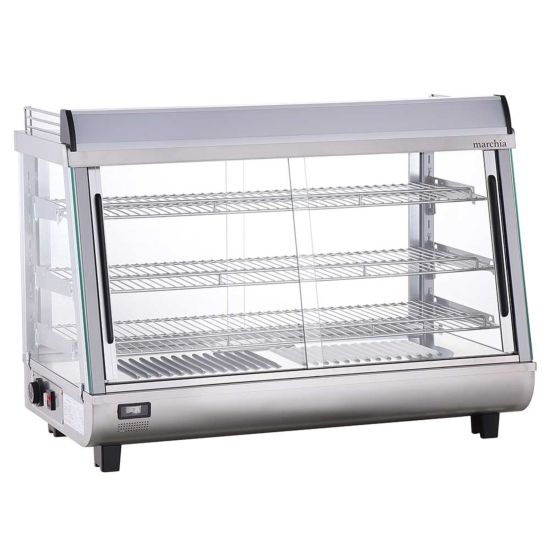 Marchia SHCC136 36" Stainless Steel Heated Countertop Display Front, Rear Doors Side View